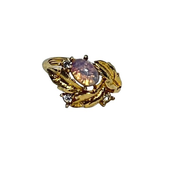 Avon Gold Tone, Faux Opal and Clear Rhinestone Adjustable Statement Ring (462) - Picture 5 of 6